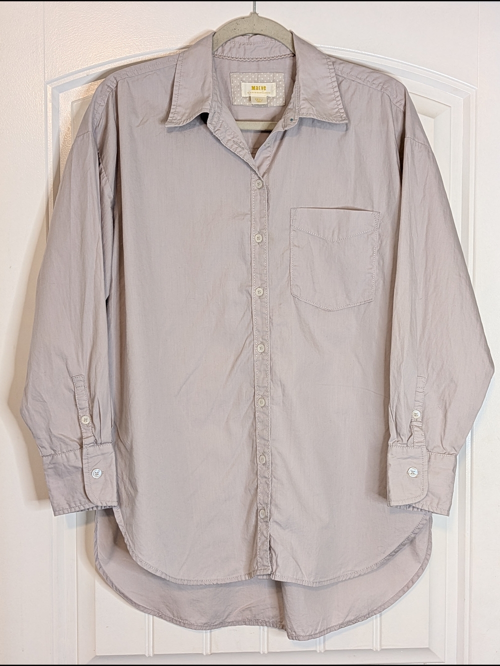 Maeve Anthropologie Light Taupe/Gray Long Sleeve Cotton Button Down Shirt